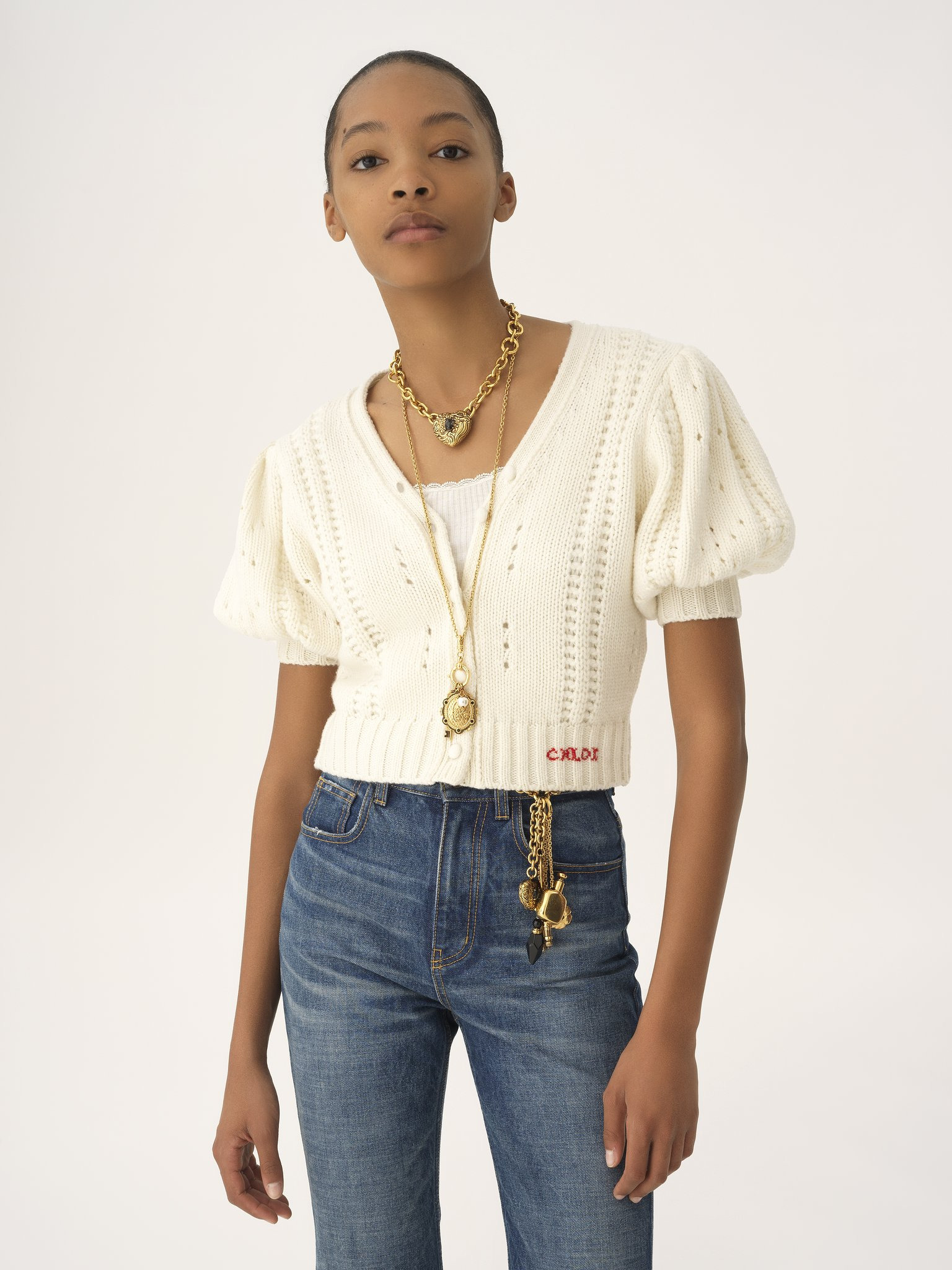 PUFF-SLEEVE CARDIGAN IN A WOOL & CASHMERE KNIT - 4