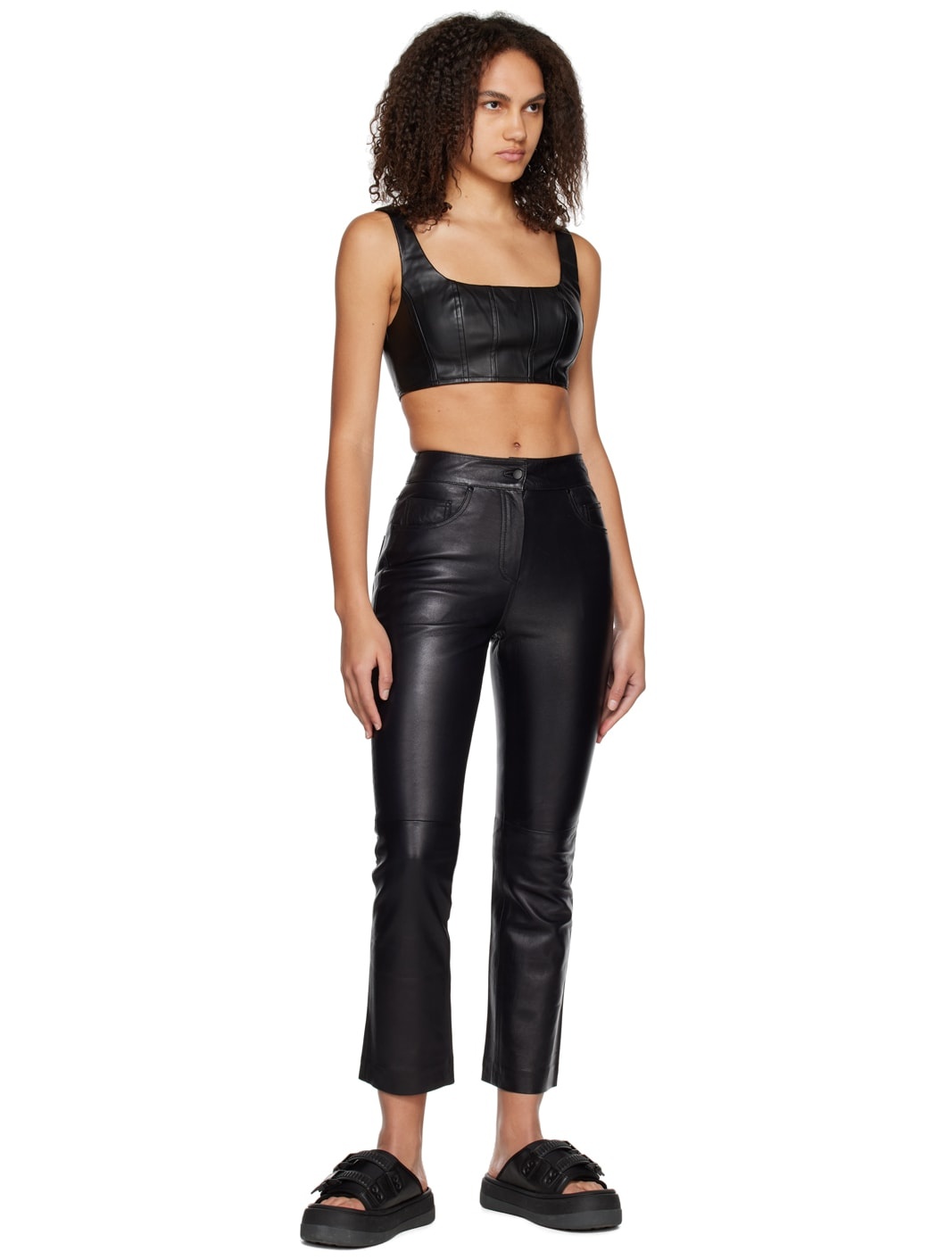 Black Cropped Wells Faux-Leather Tank Top - 4