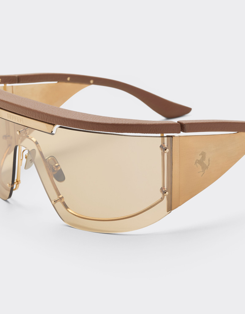 Limited Edition Ferrari metal and leather sunglasses with gold mirroredlens 7
