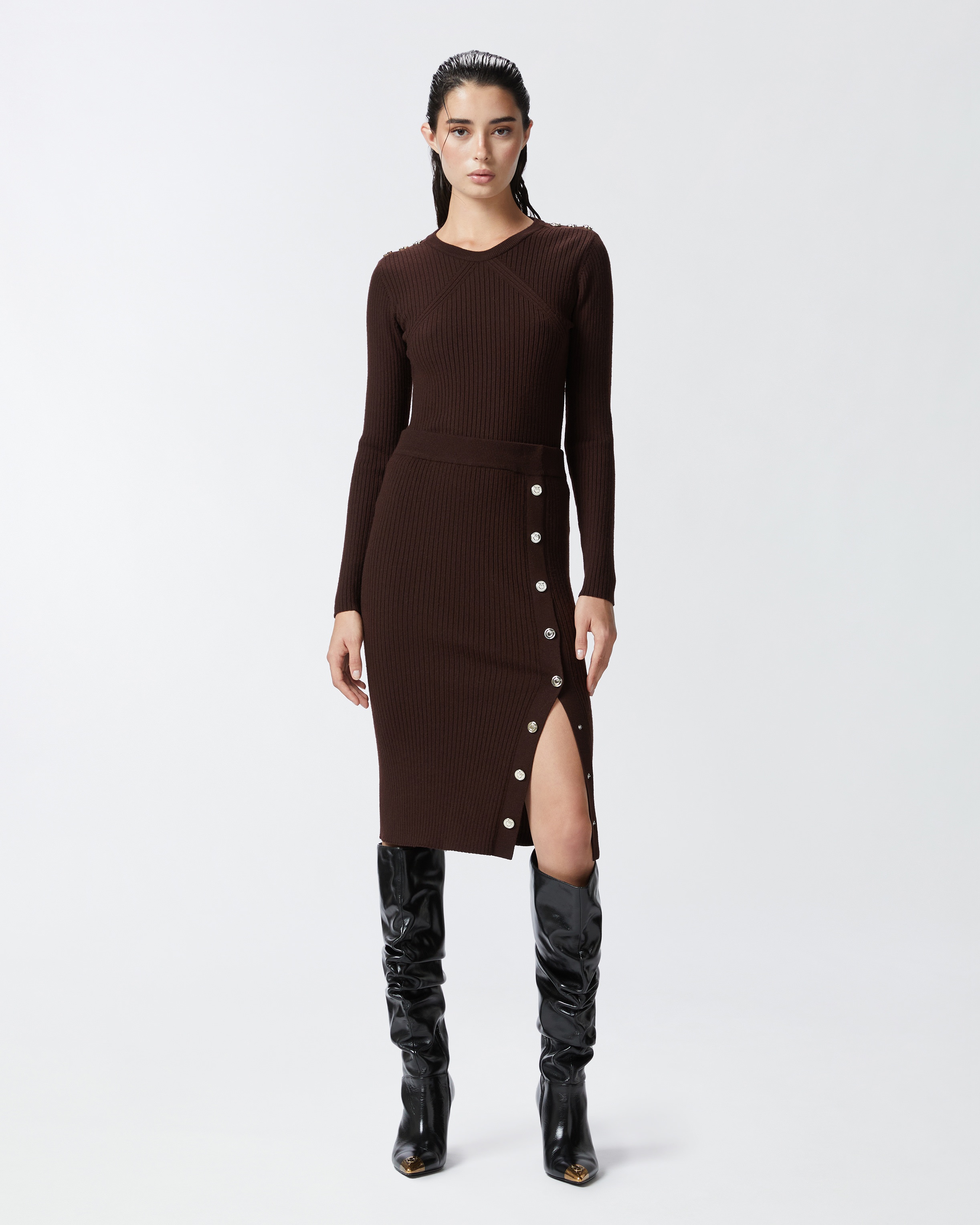RIBBED CALF-LENGTH SKIRT WITH BUTTONS - 2
