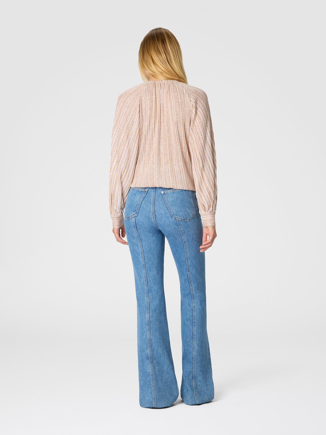 Flared Crew Neck Sweater with Lamé Stripes - 3