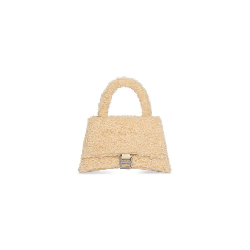 Women's Furry Hourglass Small Handbag With Strap in Beige 1