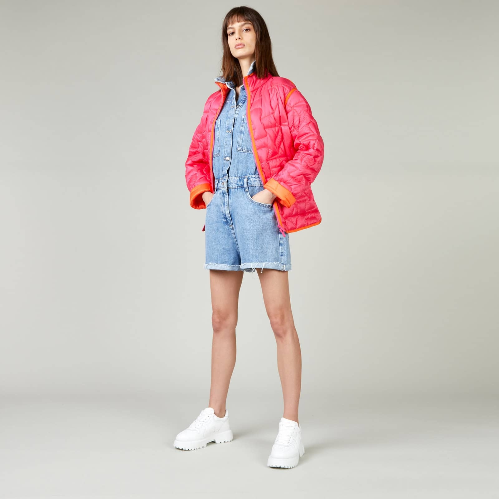Quilted Bomber Jacket Red Orange - 3