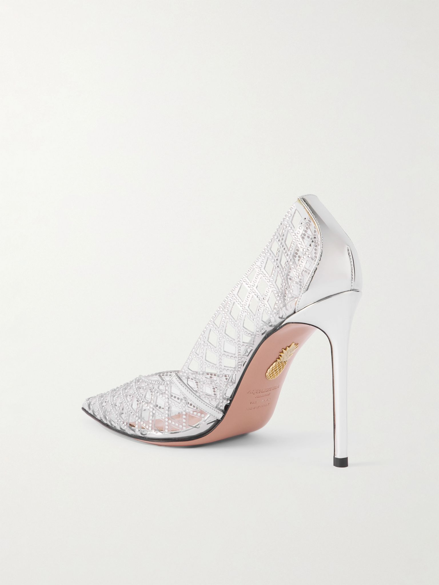 Lumiere 105 metallic leather-trimmed crystal-embellished cutout PVC pumps Silver - 3
