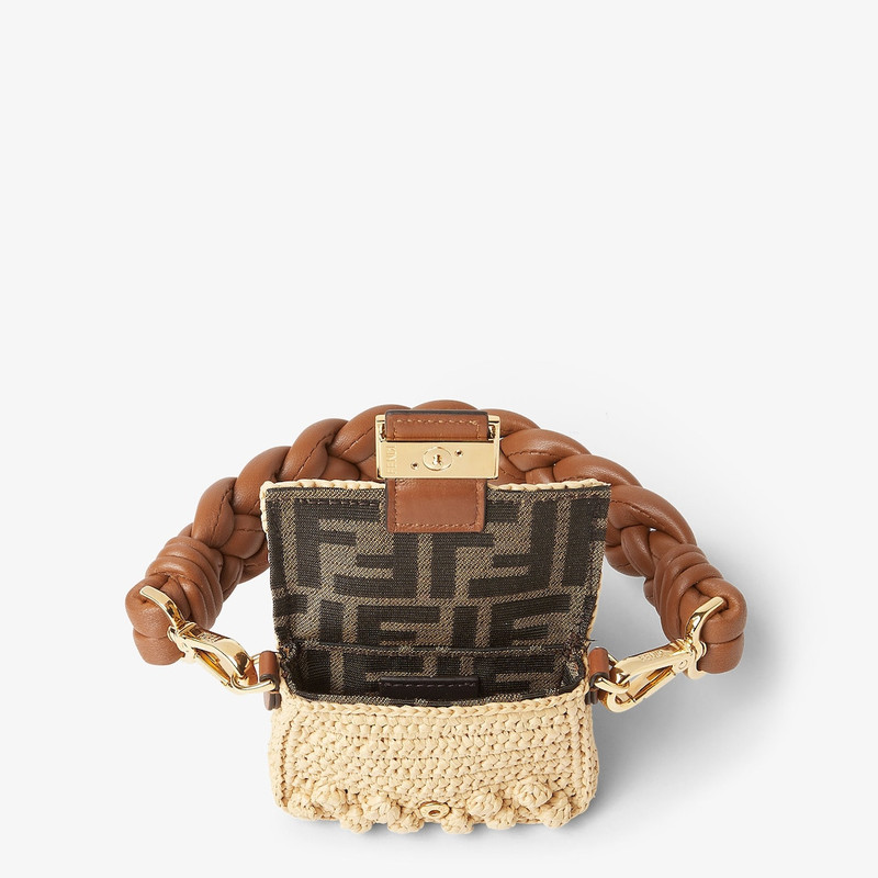 Nano Baguette Maxi Handle Charm Beige straw and brown nappa leather charm 5
