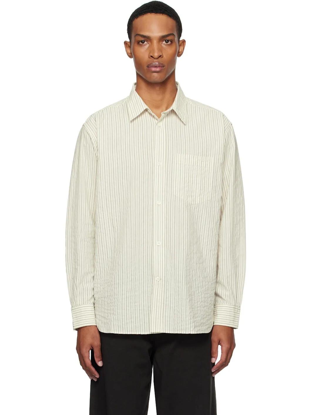 Beige Mo Oversized Striped Shirt - 1