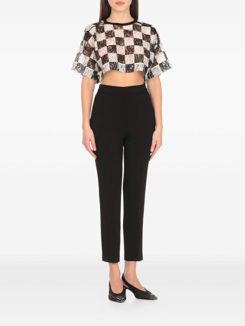check-print cropped T-shirt - 3