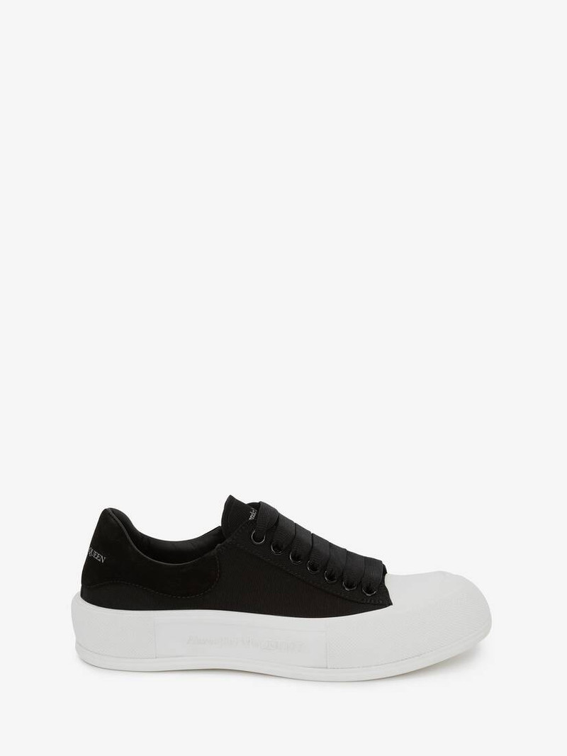Men's Deck Lace Up Plimsoll in Black/white - 1
