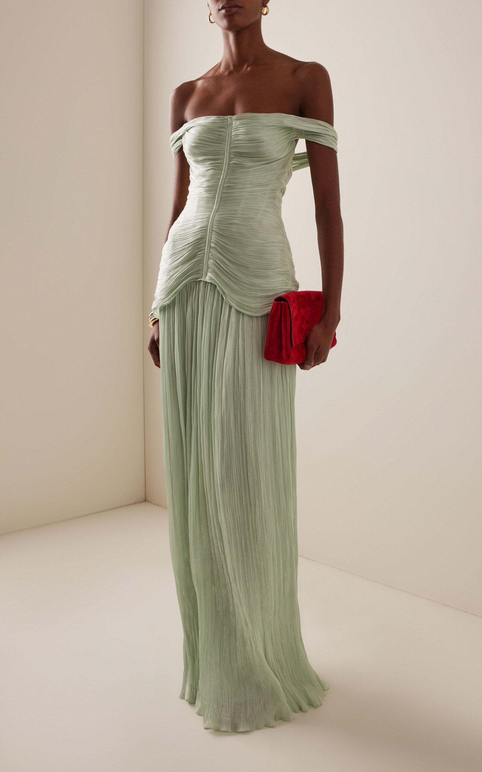 Ruched Silk-Satin Gown green - 3