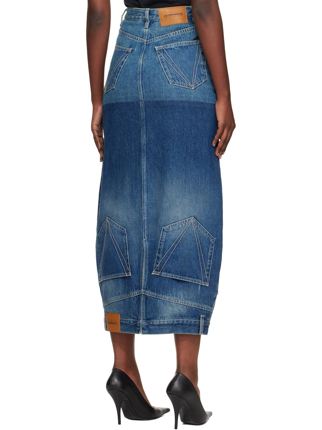Blue Double Denim Midi Skirt - 3