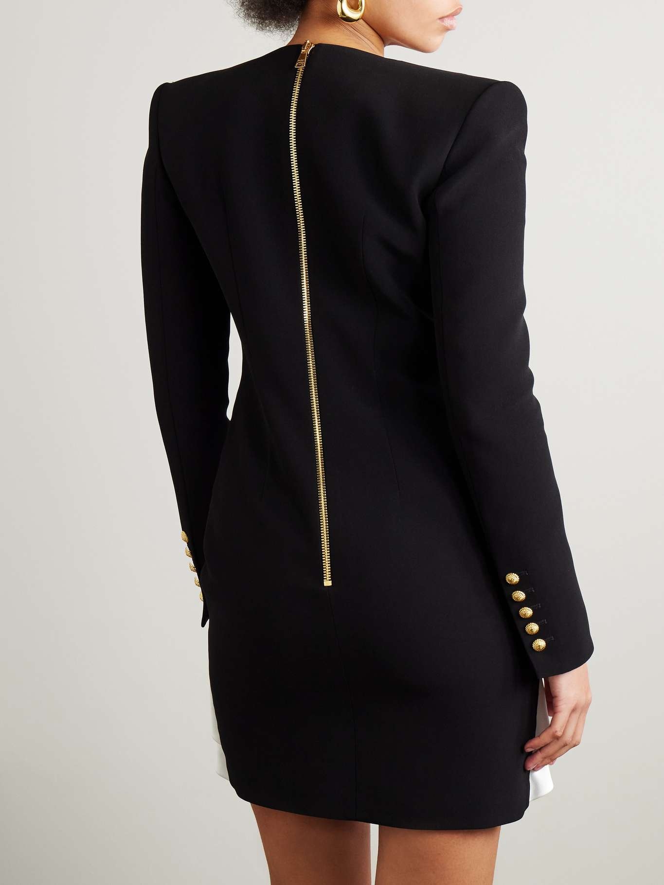 Two-tone asymmetric crepe and pleated satin mini dress Black - 3