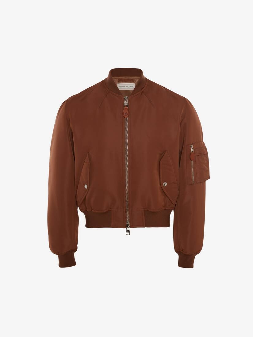Mcqueen Graffiti Cropped Bomber Jacket in Cedar - 1