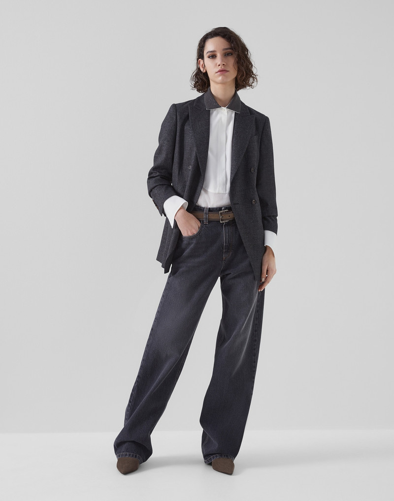 Brunello Cucinelli Comfort viscose, linen and virgin wool grisaille blazer with monili outlook