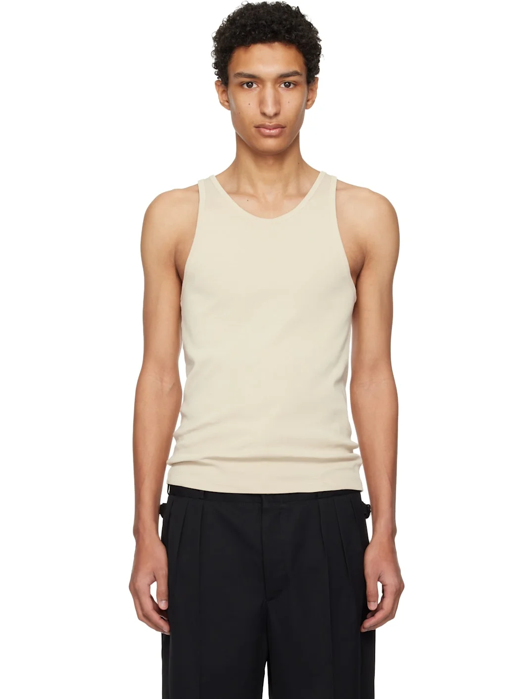 Beige Ribbed Tank Top - 1