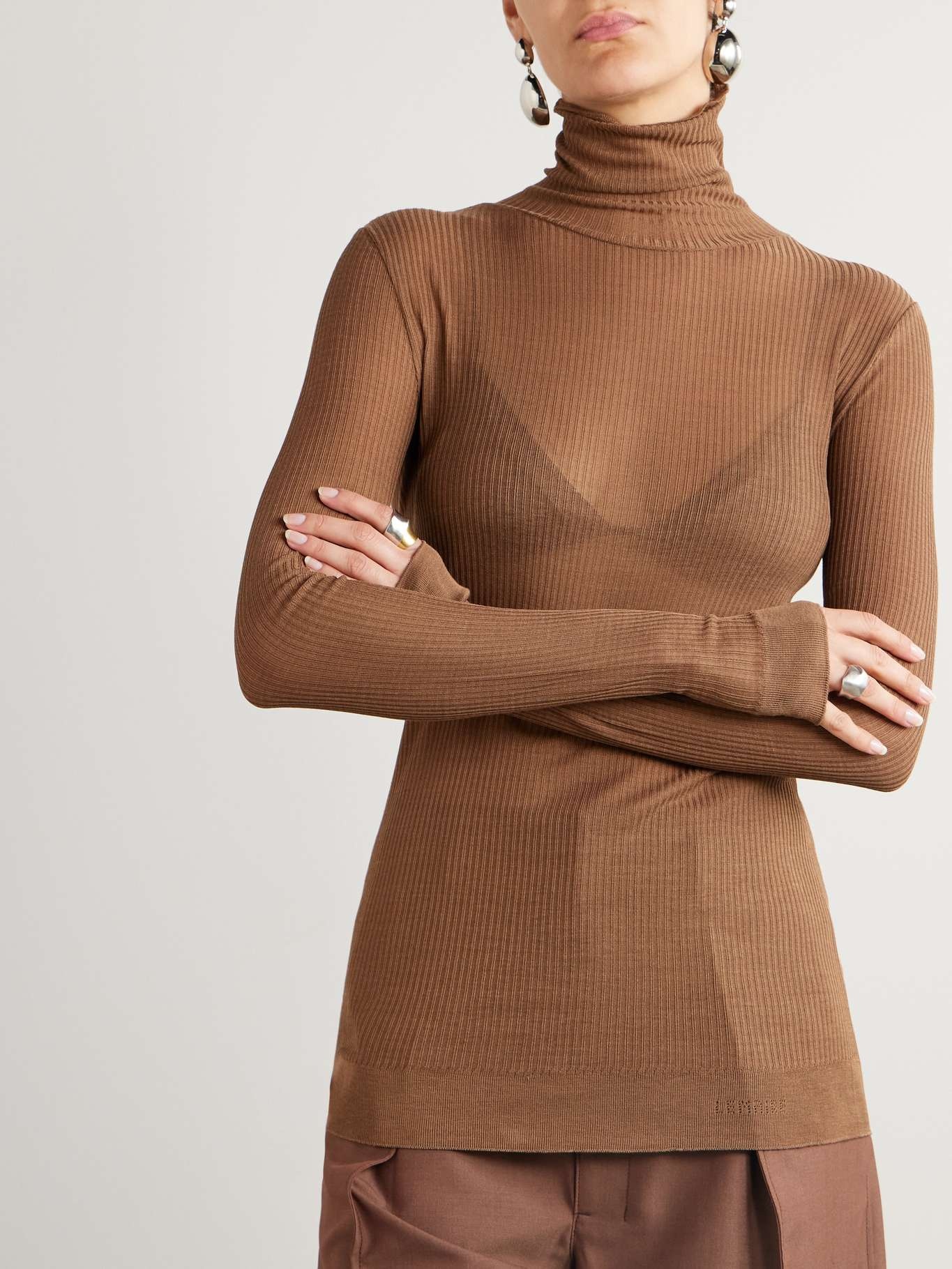 Seamless ribbed-knit turtleneck top - 3