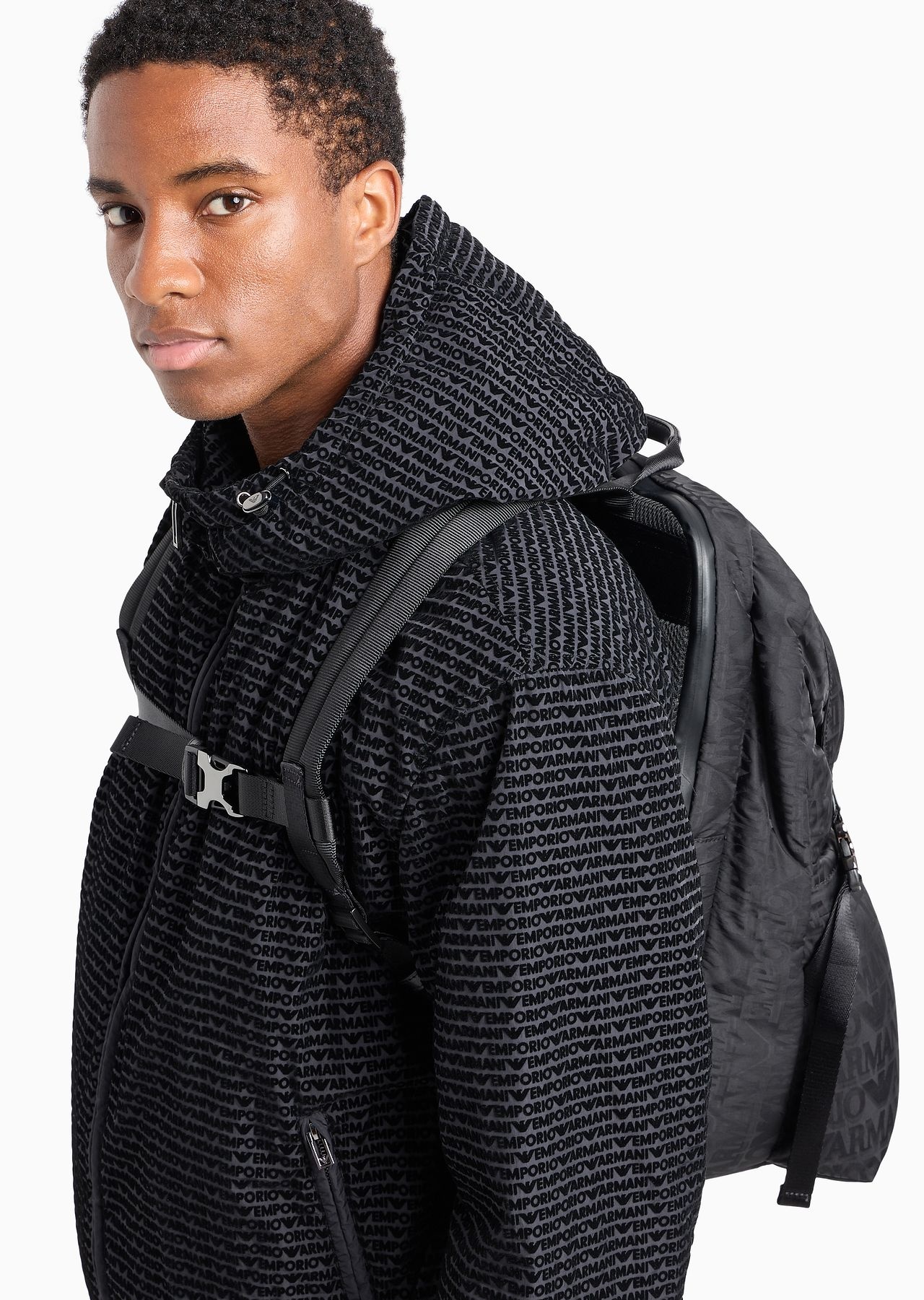 Nylon backpack with all-over, jacquard logo lettering - 7