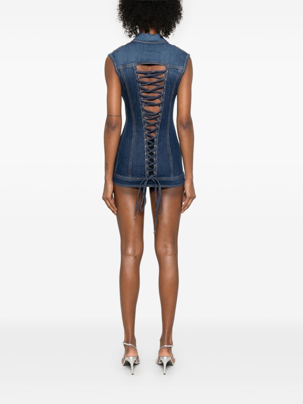 sleeveless denim mini dress - 4