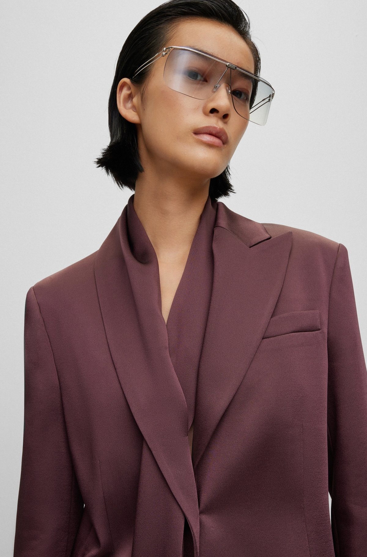 SINGLE-BREASTED BLAZER WITH SCARF DETAIL - 5