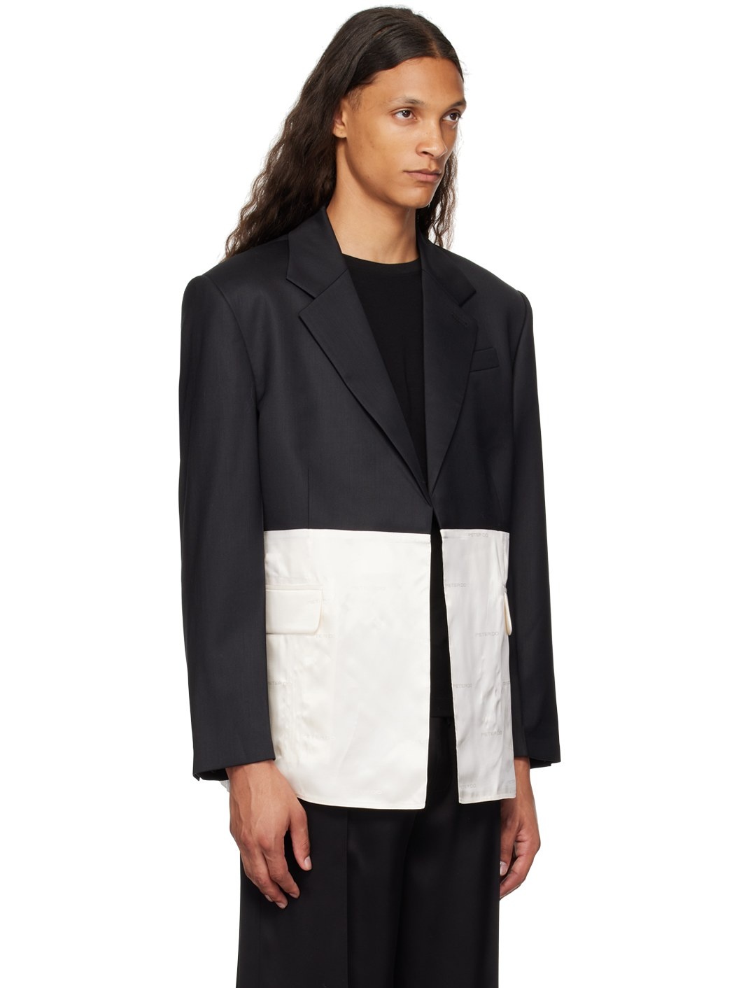Black & Off-White Combo Classic Blazer - 2