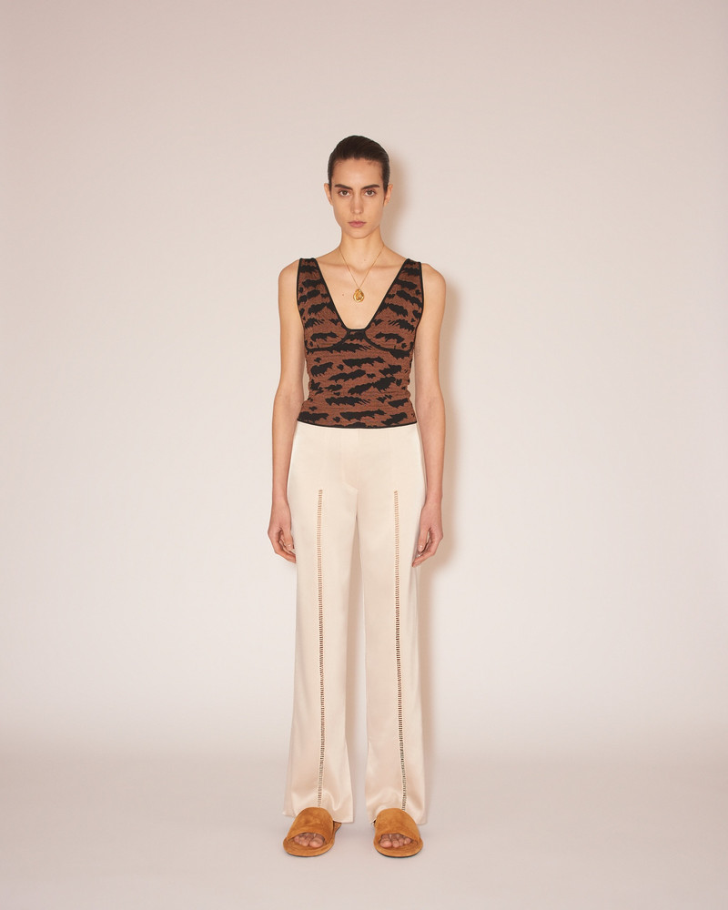 MIKKI - Slip satin ladder-stitch pants - Creme 3