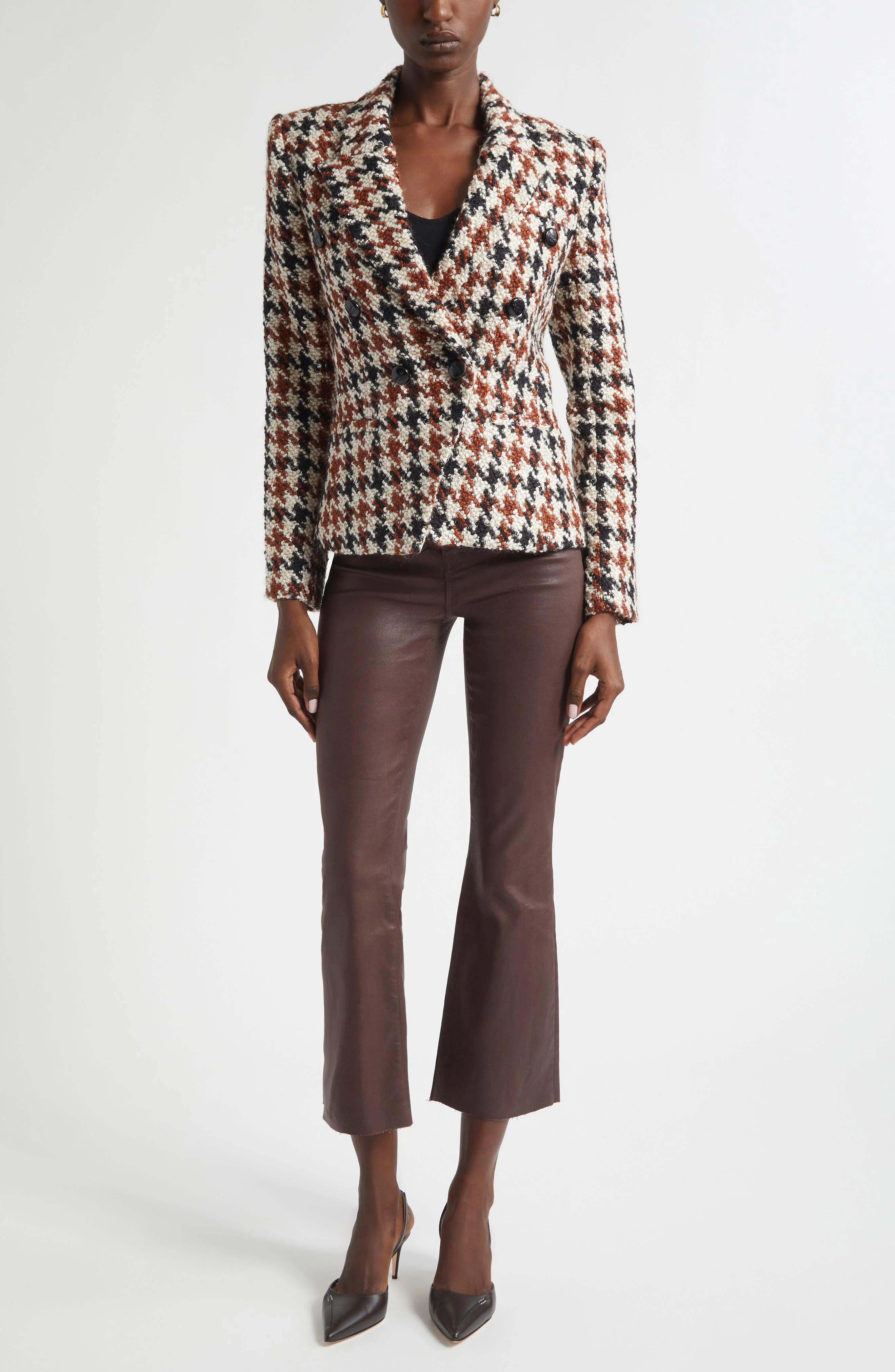 L'AGENCE Marie Houndstooth Double Breasted Blazer in Black/brown/cream Houndstooth at Nordstrom - 1