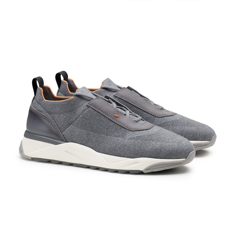 Santoni Men's light blue fabric and leather sneaker outlook