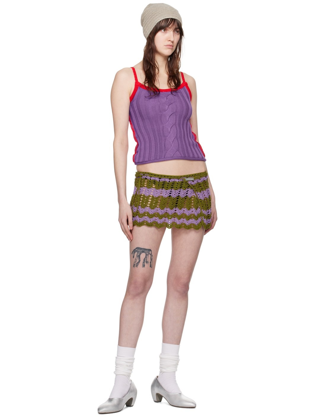 Purple & Red Cable Tank Top - 4