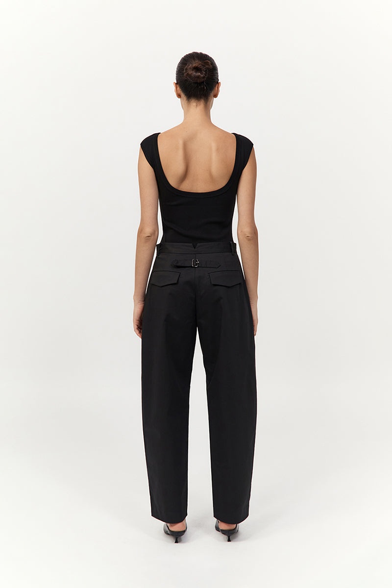 Cotton Barrel Leg Pants - Black - 5