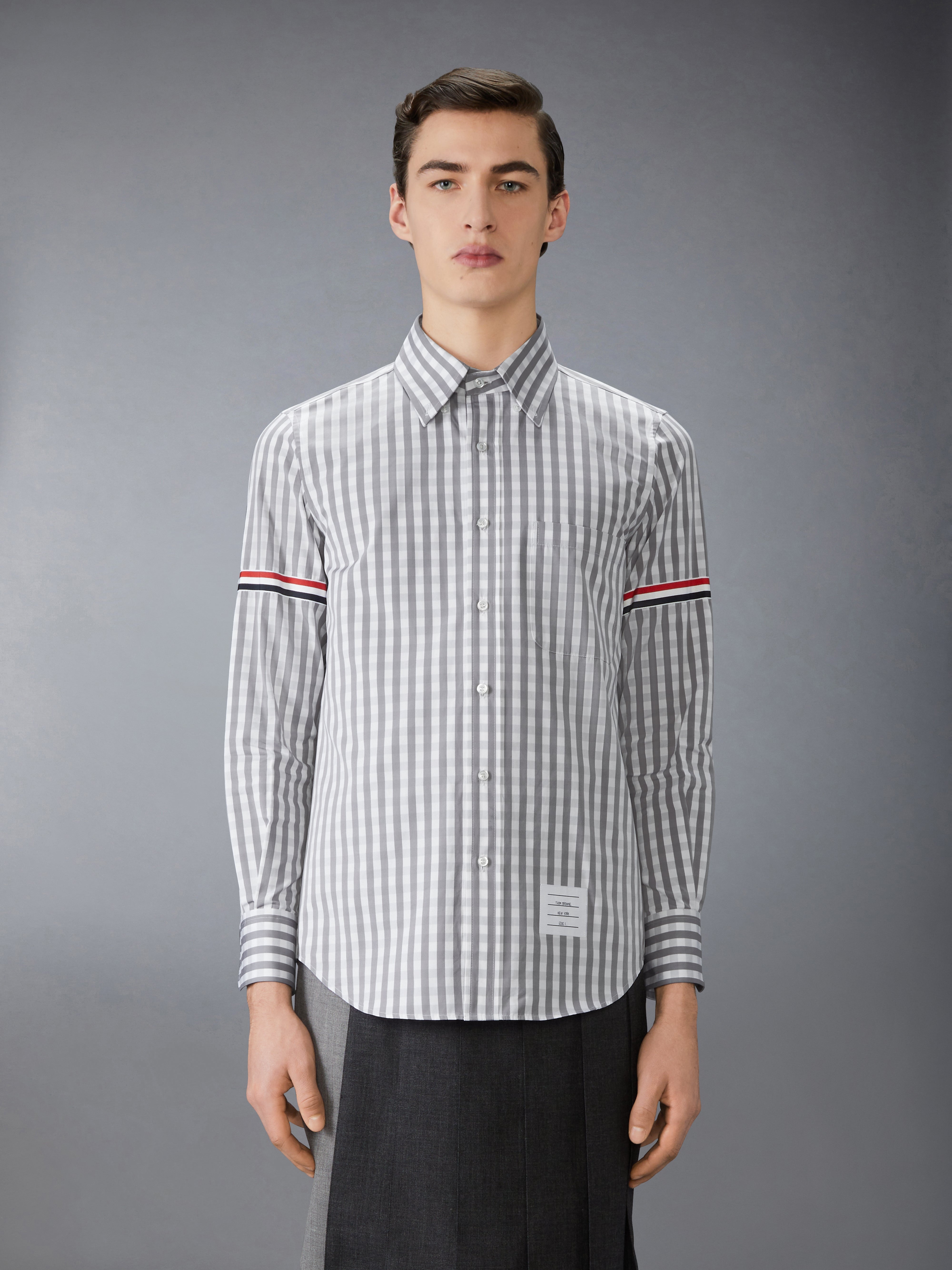 GINGHAM CHECK POPLIN ARMBAND SHIRT - 3