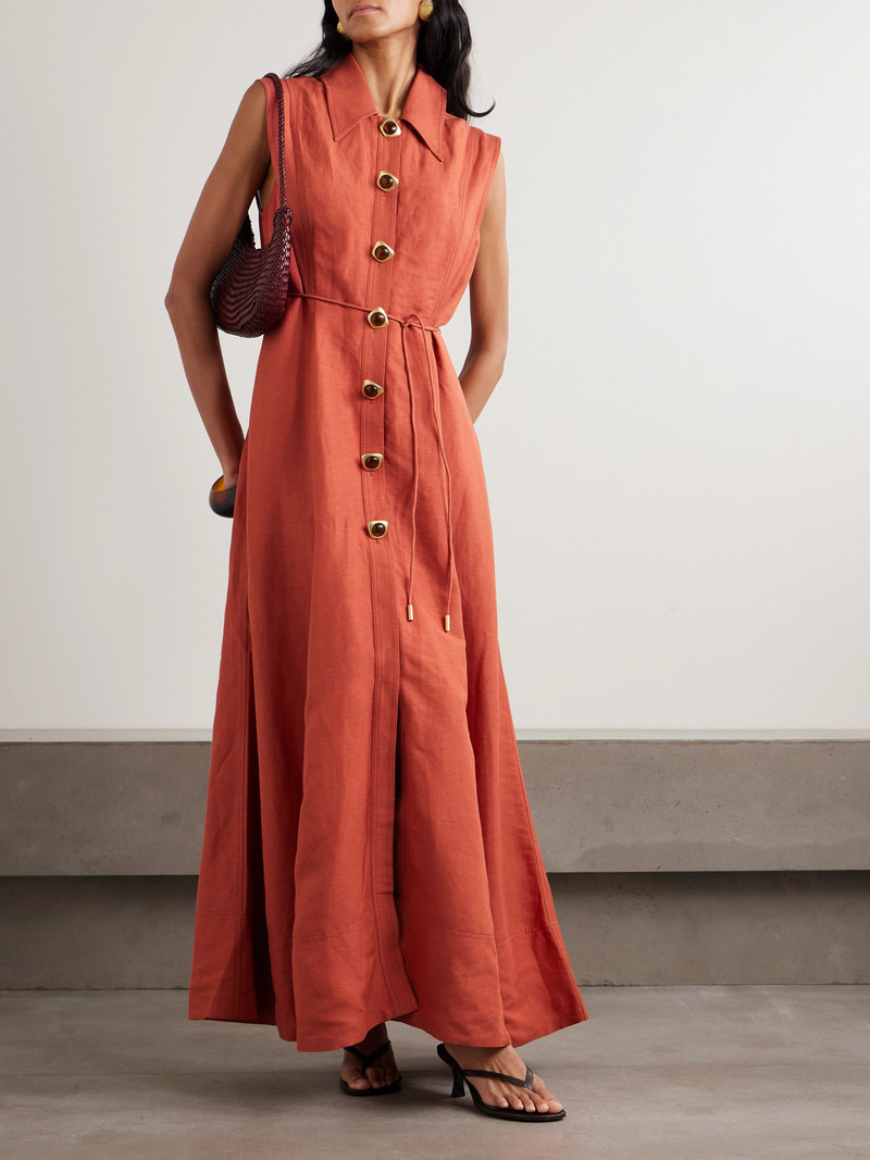 Aje. Belted Embellished Linen-blend Maxi Shirt Dress outlook