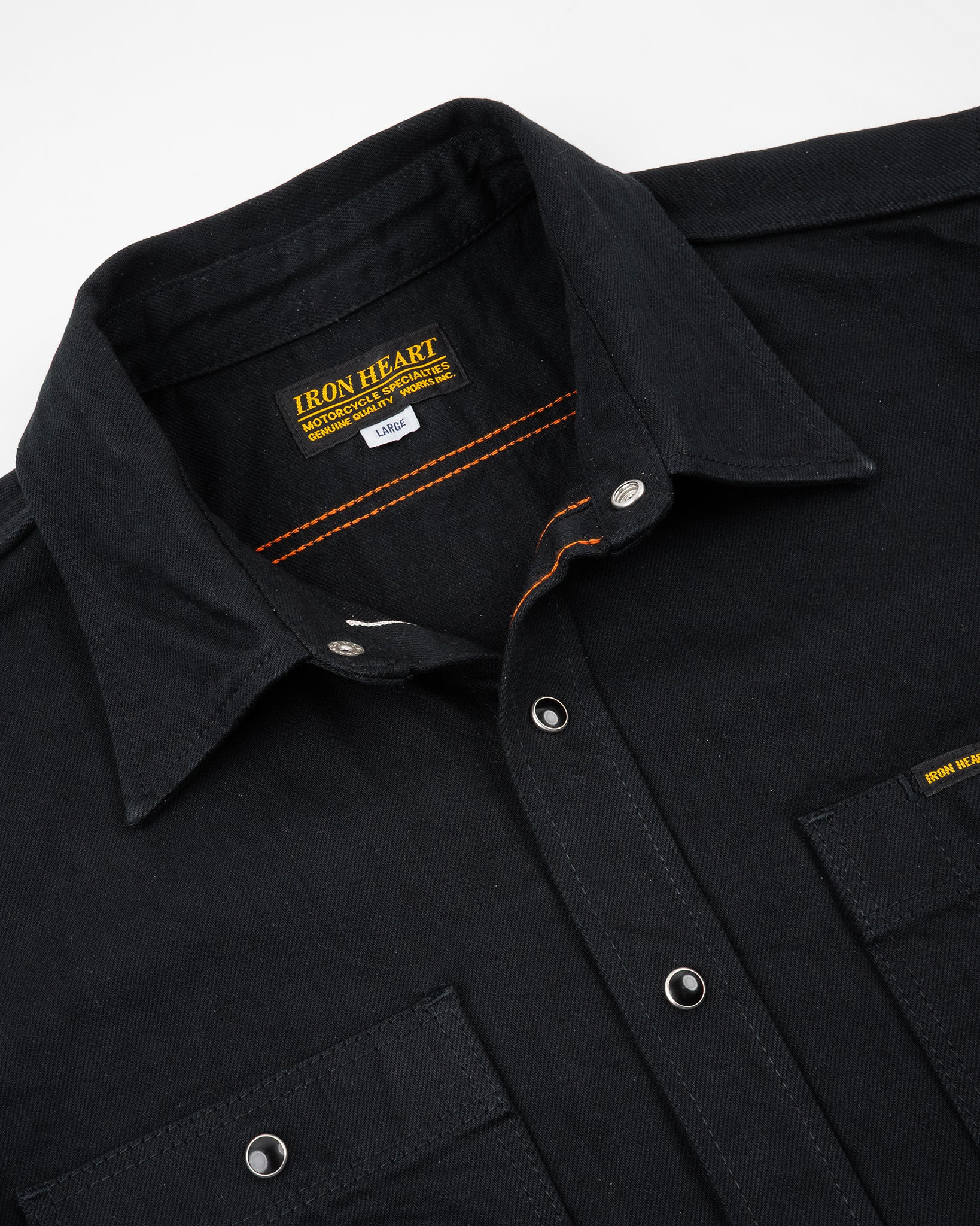 IHSH-338-BLK 12oz Selvedge Denim Work Shirt With Snaps - Black/Black - 6