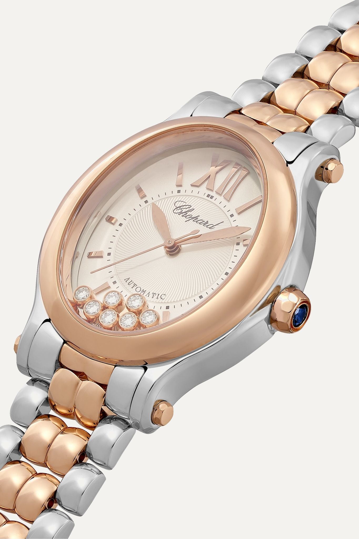 Happy Sport Oval Automatic 29mm 18-karat rose gold, stainless steel and diamond watch - 2