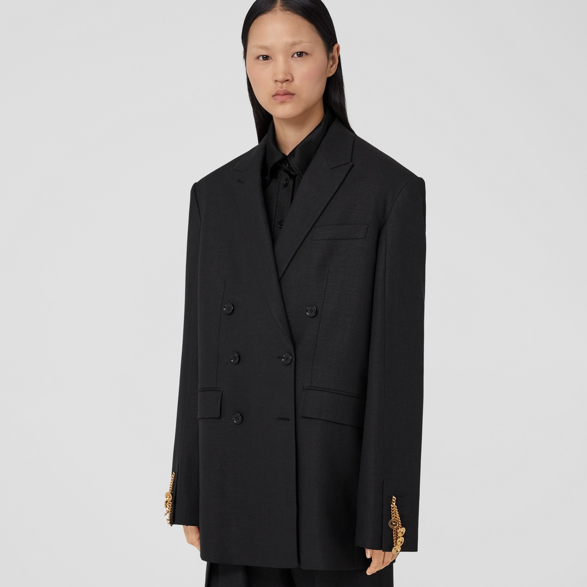 Chain-link Cuff Wool Ramie Tailored Jacket - 6