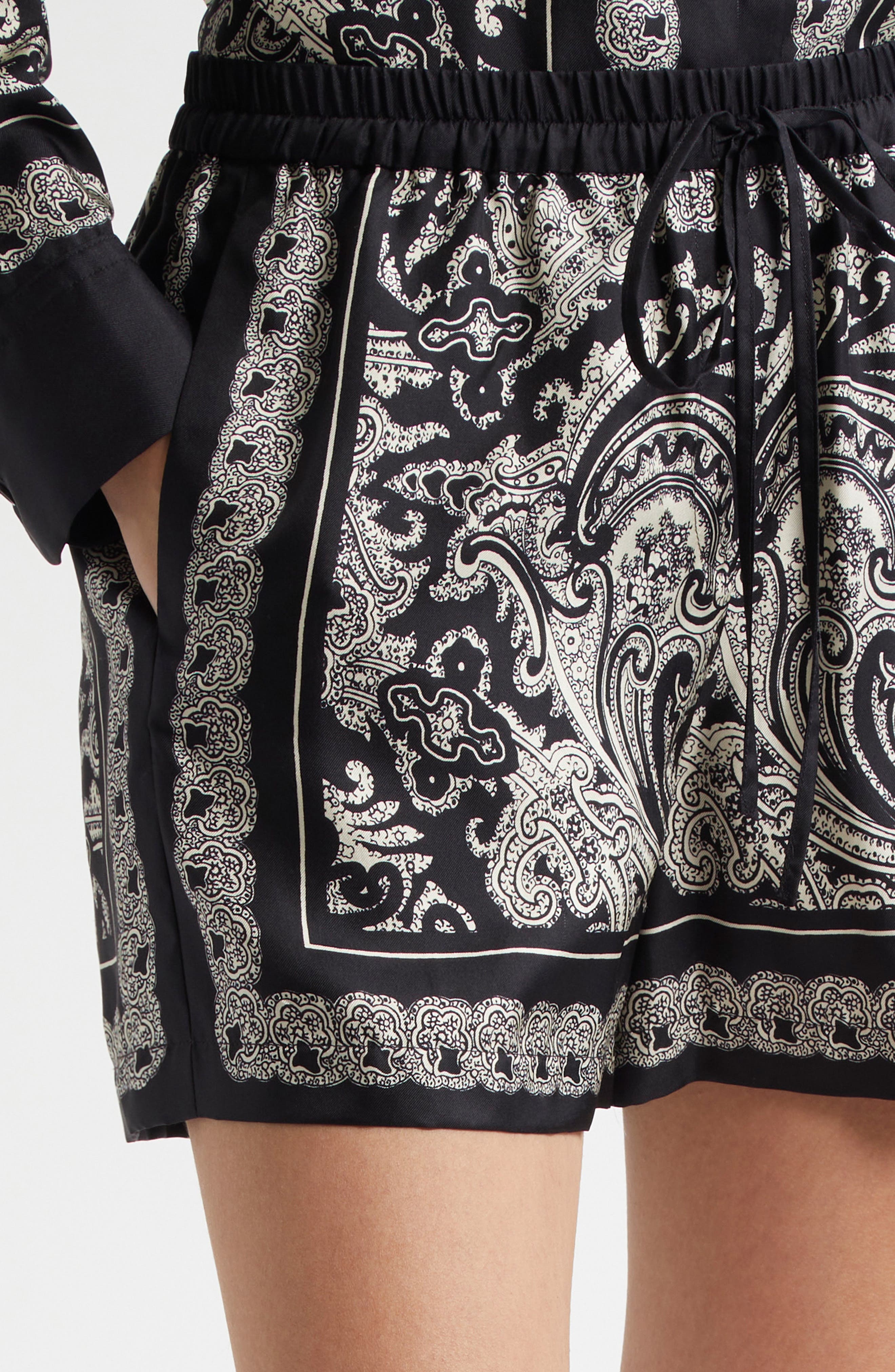 Nili Lotan Frances Silk Shorts in Black/Ivory Paisley Scarf at Nordstrom - 5
