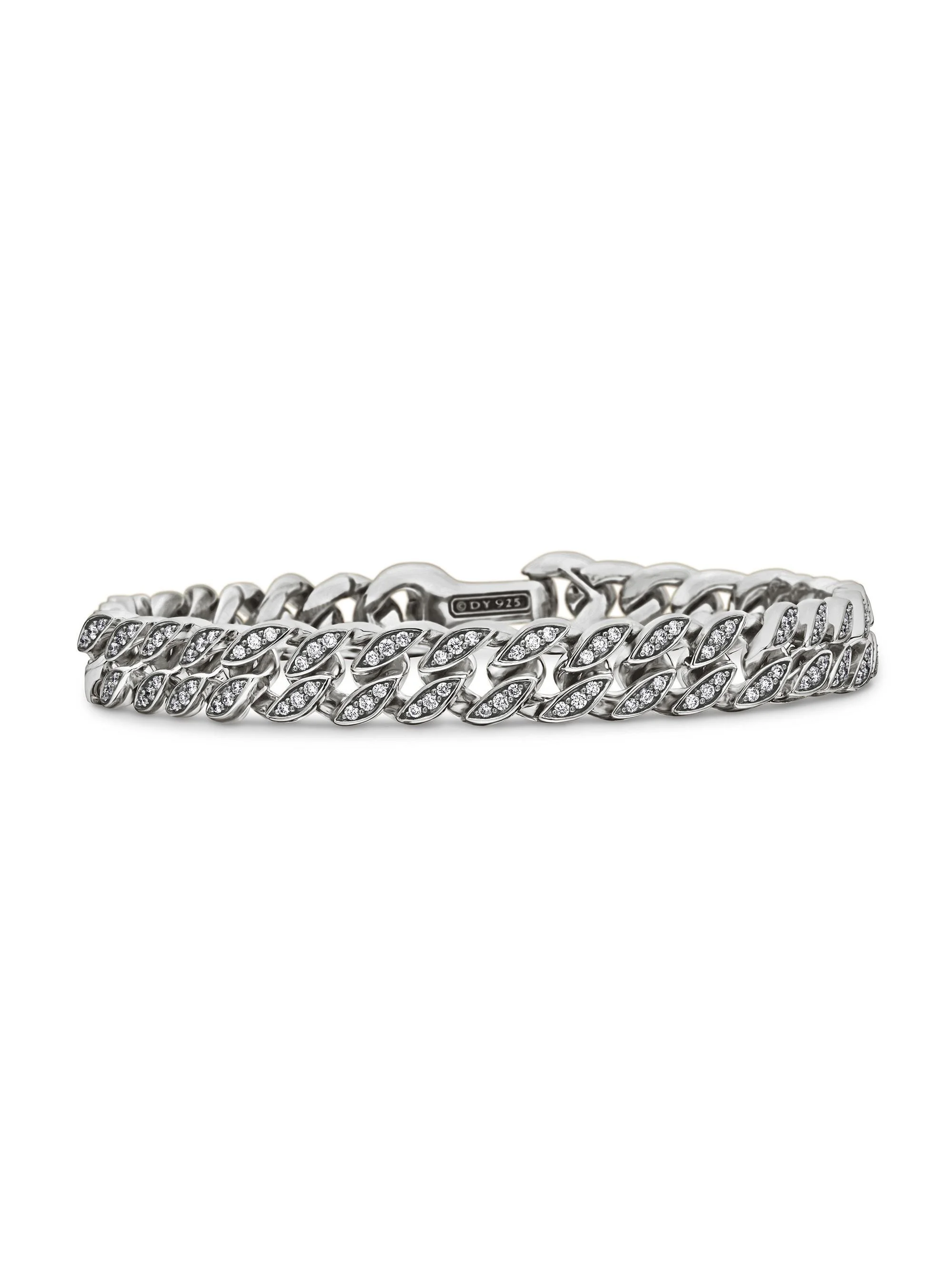 Men's Curb Chain Bracelet in Sterling Silver - Diamond - 1