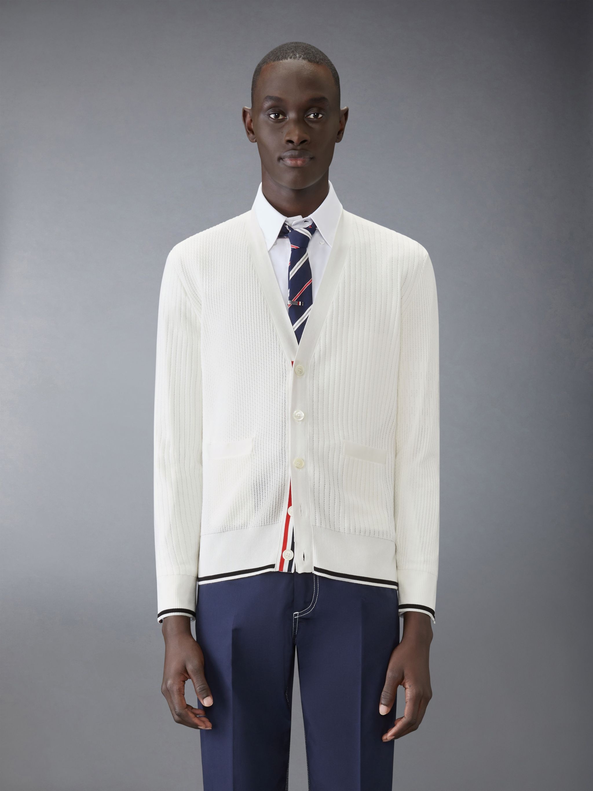 Half & Half 4-Bar Relaxed Fit V Neck Cardigan - 1