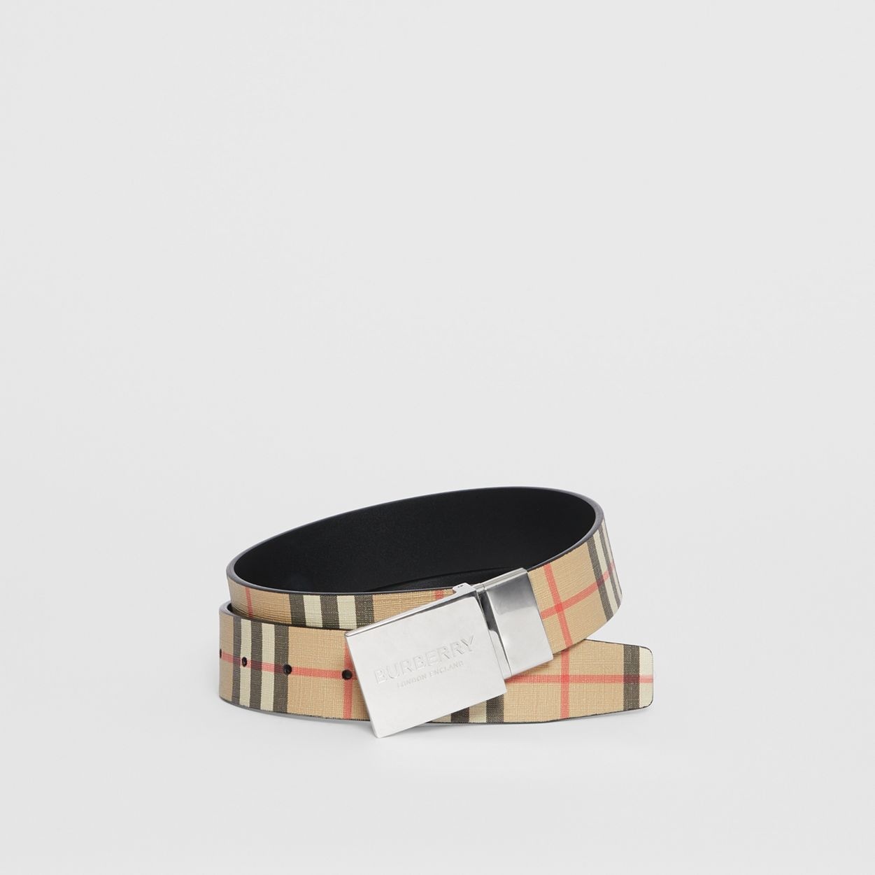 Reversible Plaque Buckle Vintage Check Belt - 1