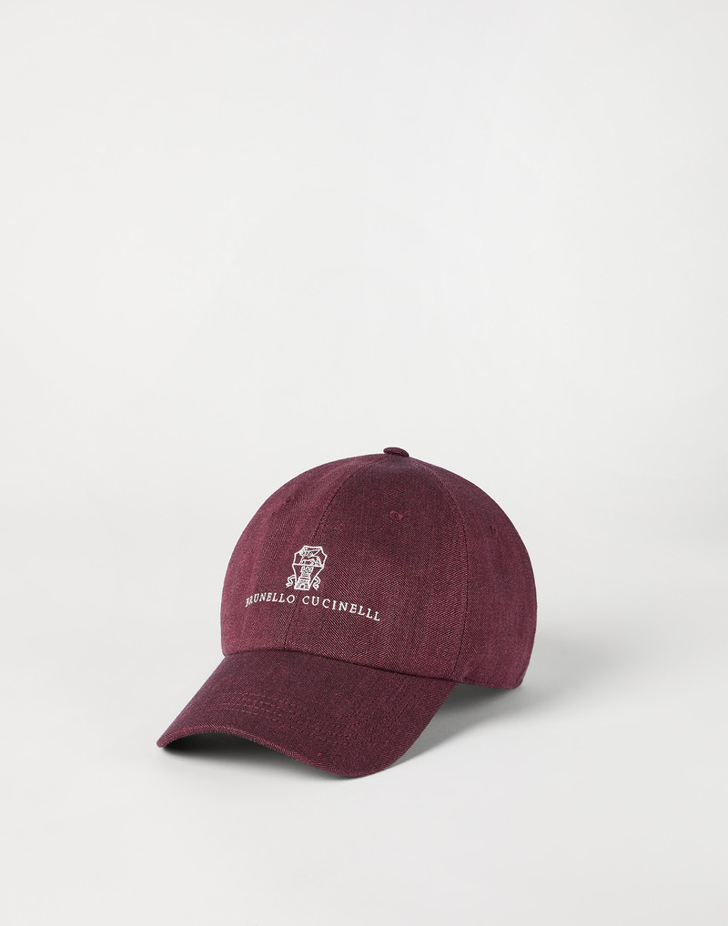 Linen and virgin wool chevron baseball cap with embroidered logo 1