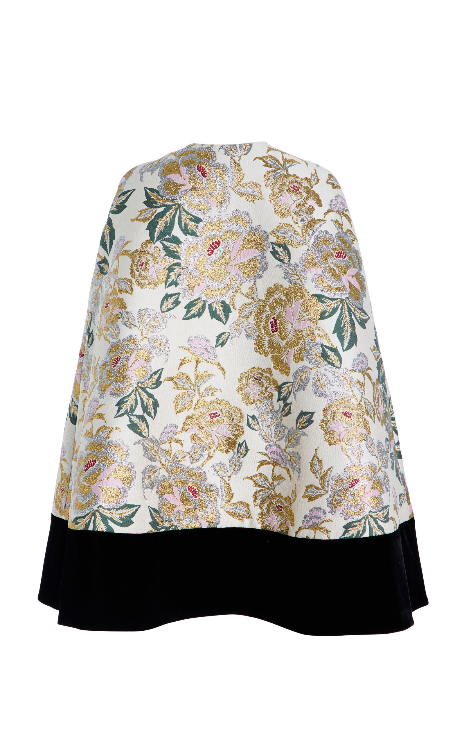 Velvet-Trimmed Jacquard Cape ivory - 3
