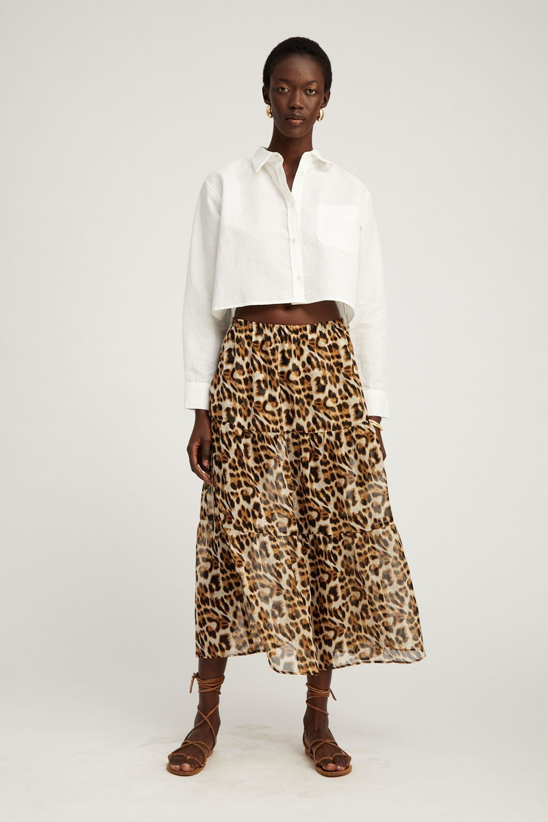 LEOPARD SILK CHIFFON TIERED MAXI SKIRT 1