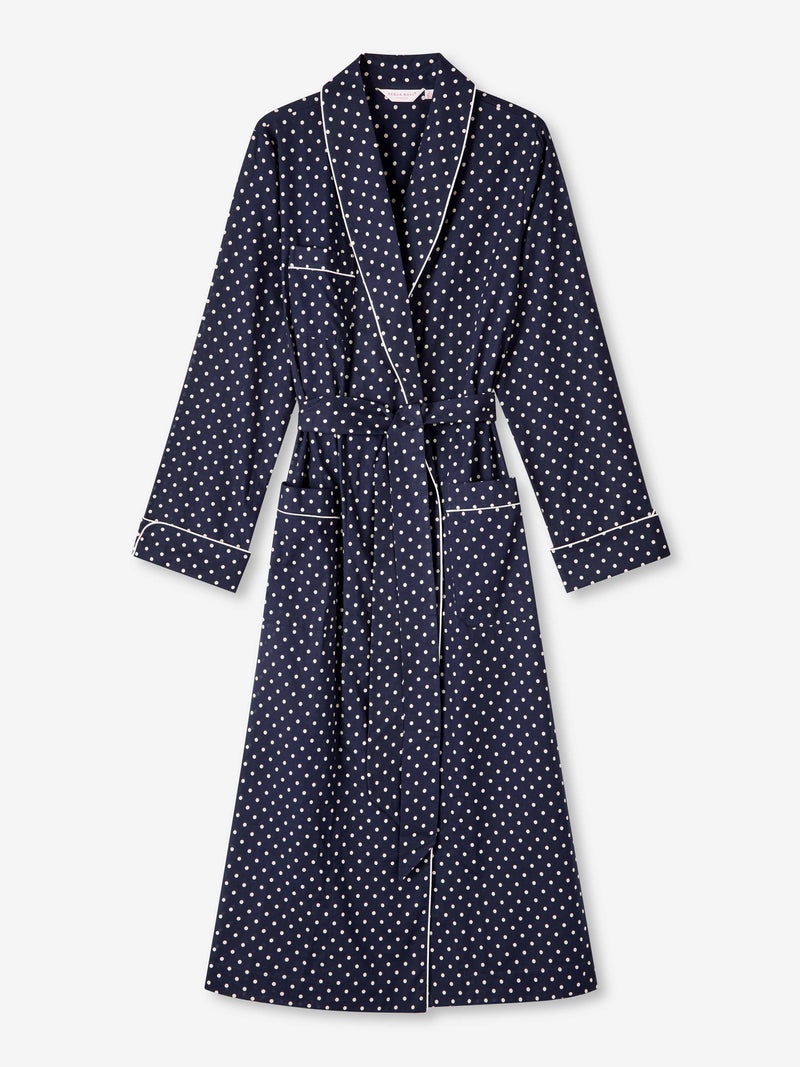 Women's Long Dressing Gown Plaza 60 Cotton Batiste Navy - 1