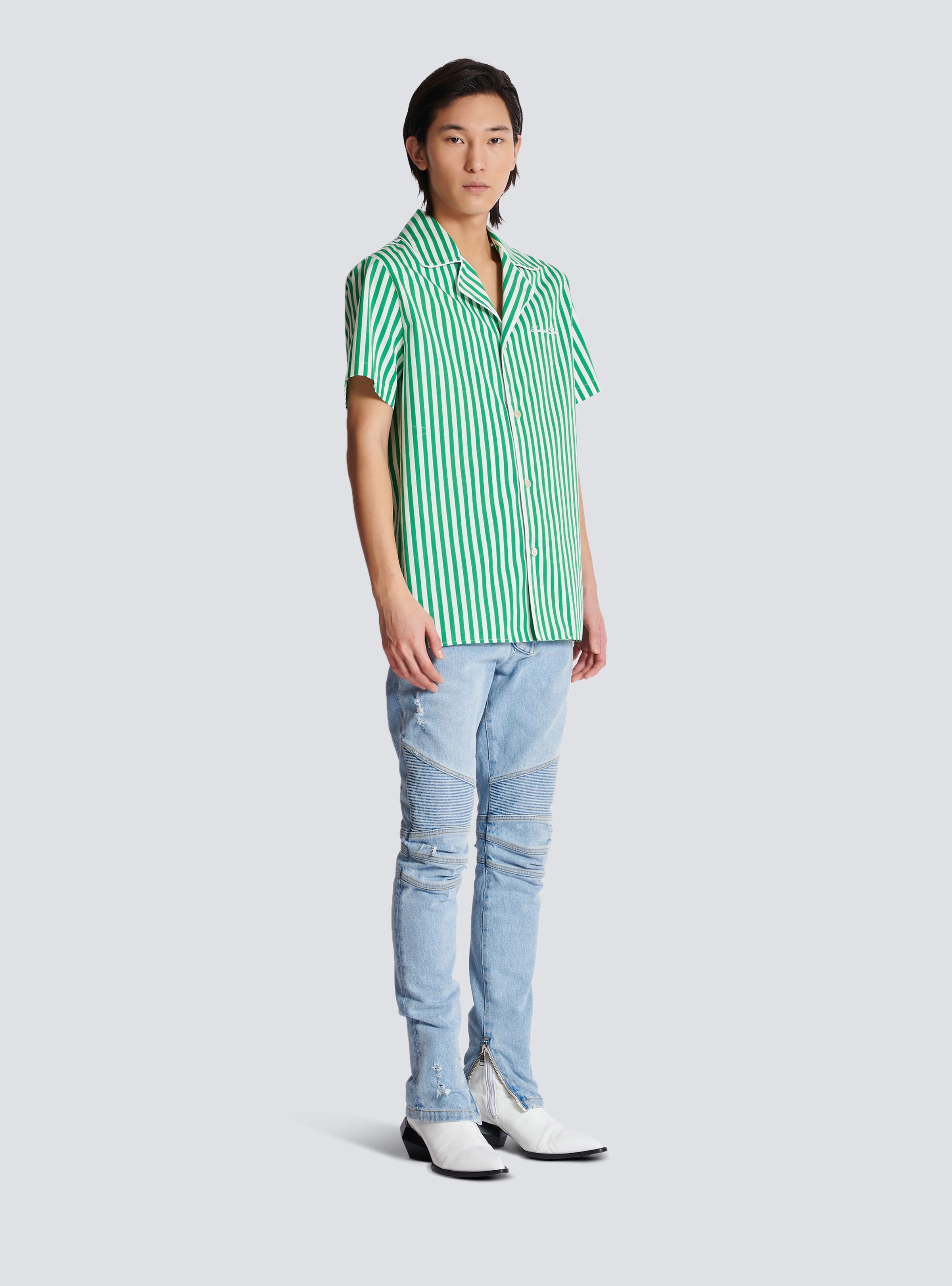 Short-sleeved striped cotton pyjama shirt - 3