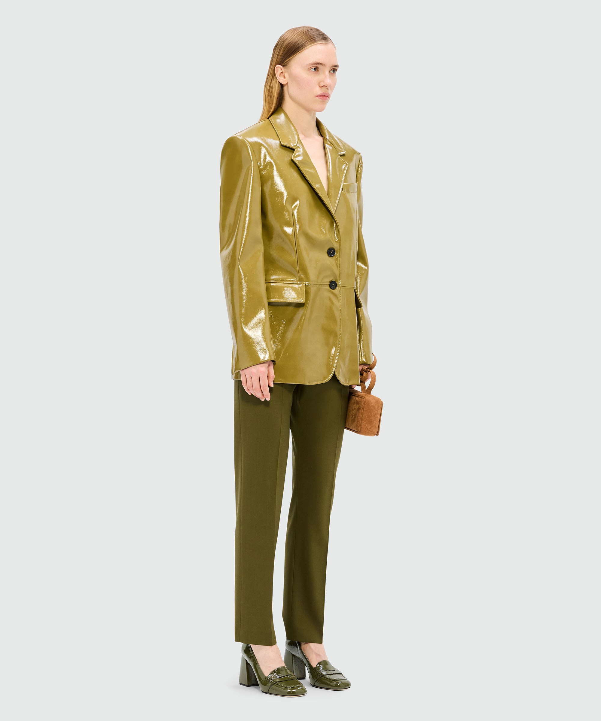 Olive green trousers in cool wool with logoed elastic band - 4
