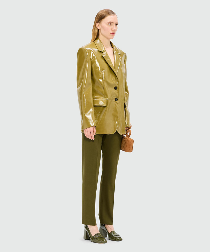 Olive green trousers in cool wool with logoed elastic band 4