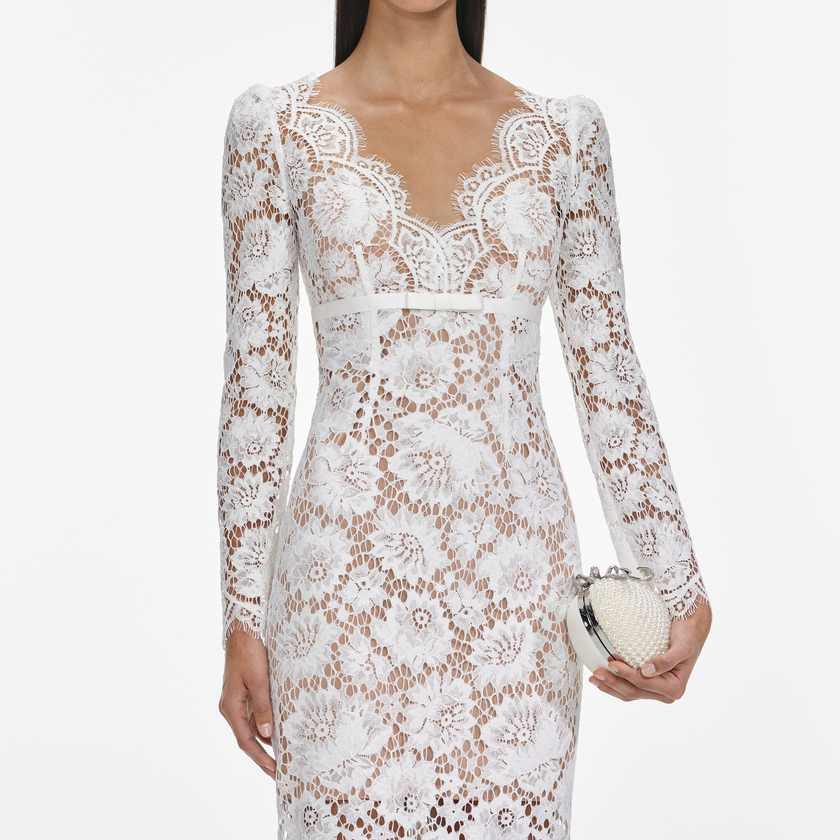White Floral Lace Midi Dress - 4