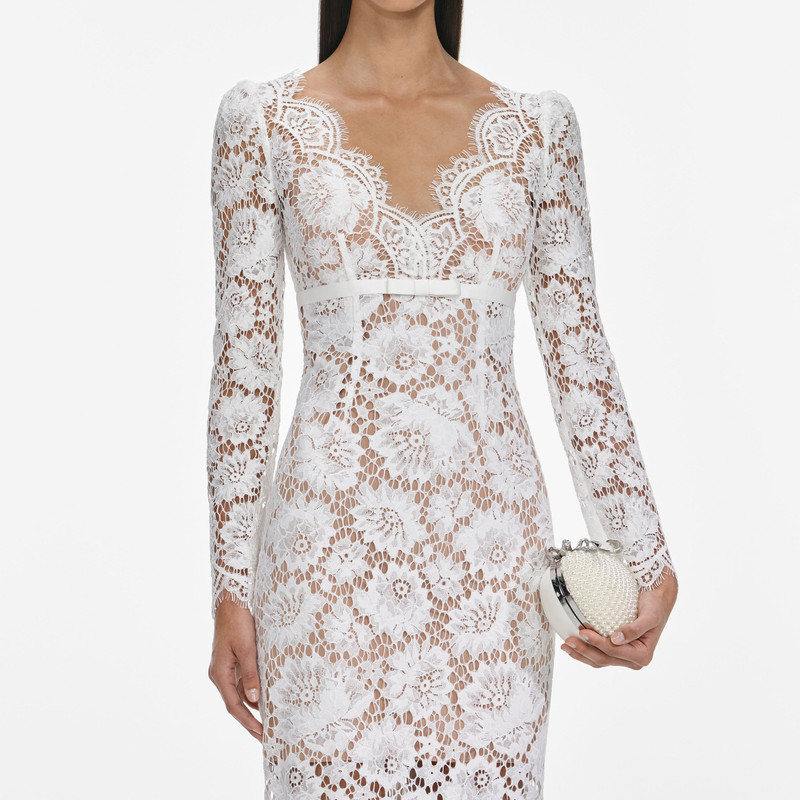 White Floral Lace Midi Dress 4