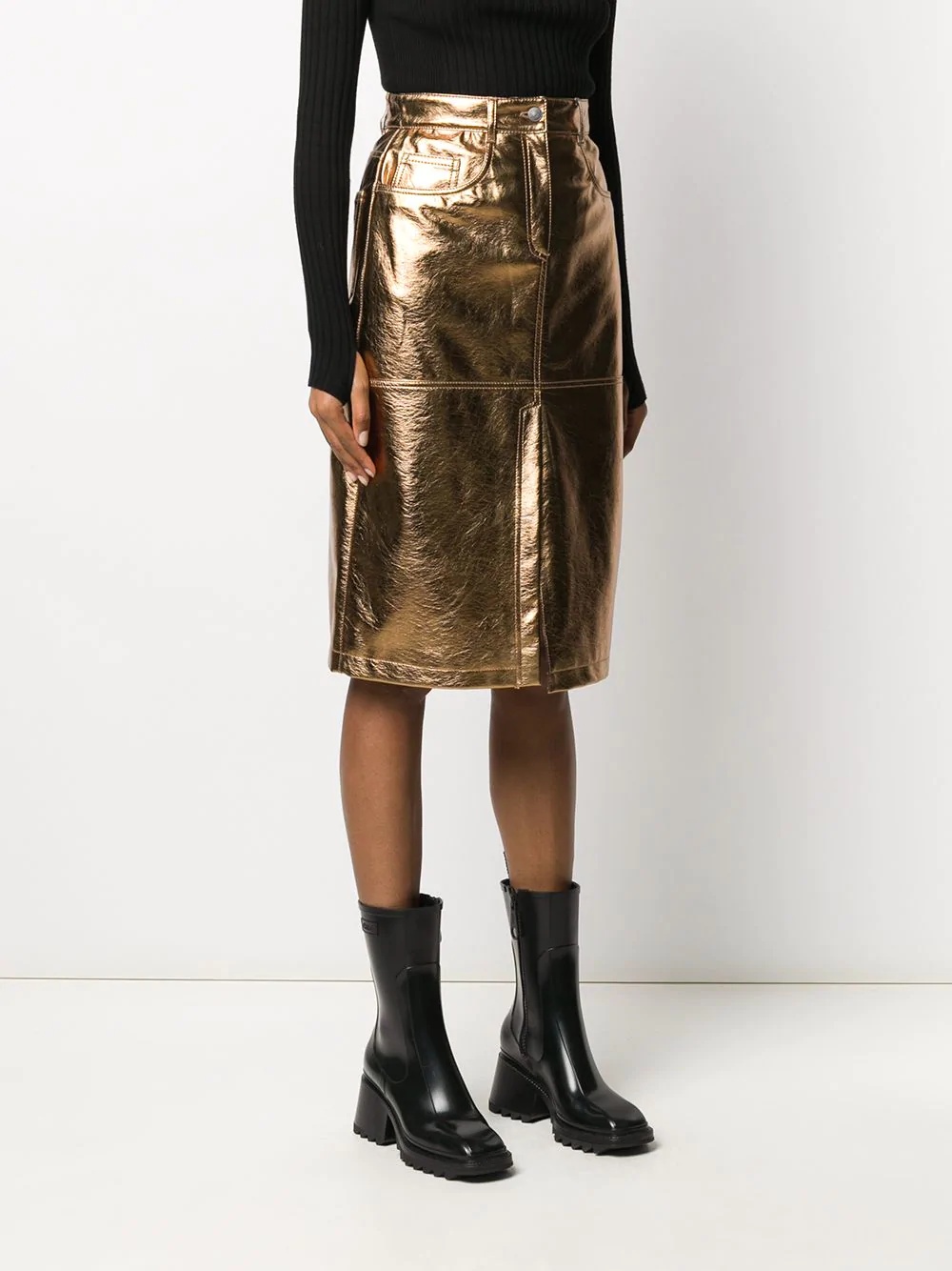 metallic knee-length skirt - 3