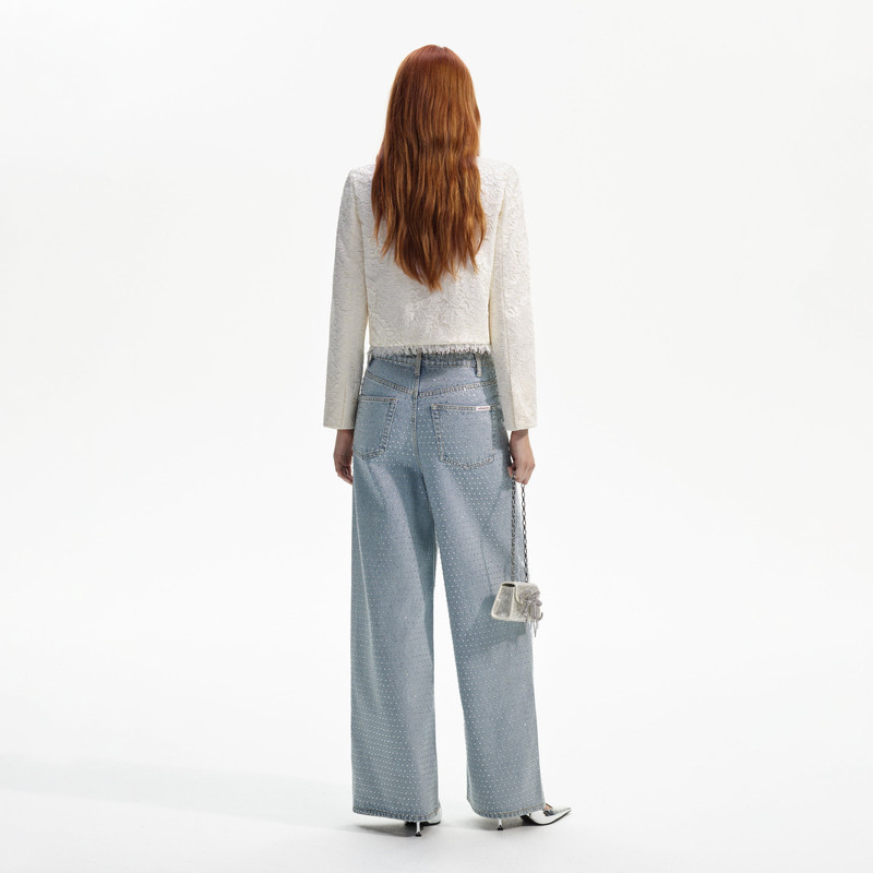 self-portrait Blue Rhinestone Wide Leg Jeans outlook
