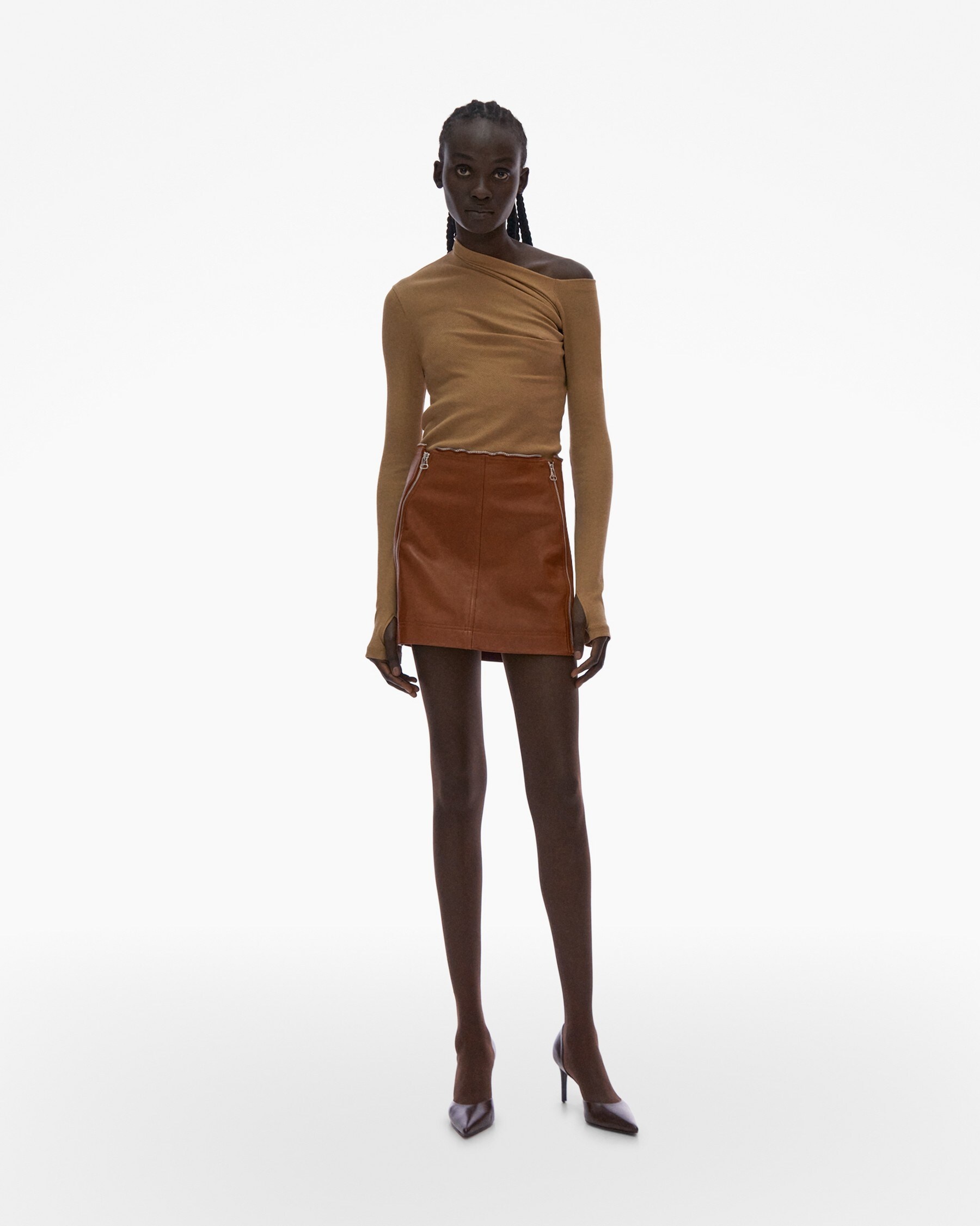 LEATHER ZIP MINI SKIRT - 2