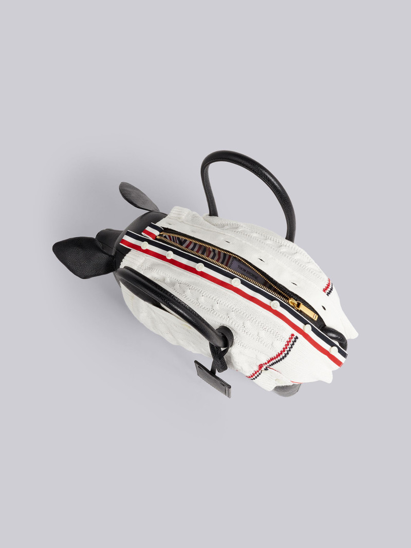 Black Pebbled Calfskin Cotton Aran Cable Sweater Pig Bag 5